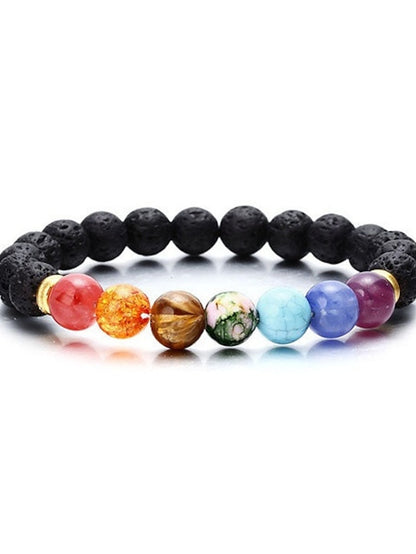 hot selling  natural volcanic stone colorful seven chakra bracelet agate stone beads bracelet - LuckyFash™