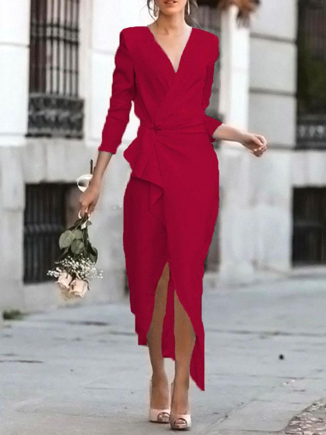 Noble V-neck Long-sleeved Irregular Dress - LuckyFash™