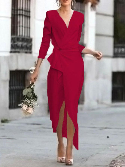 Noble V-neck Long-sleeved Irregular Dress - LuckyFash™