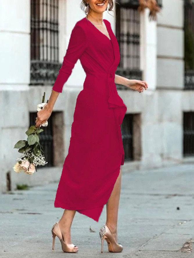 Noble V-neck Long-sleeved Irregular Dress - LuckyFash™