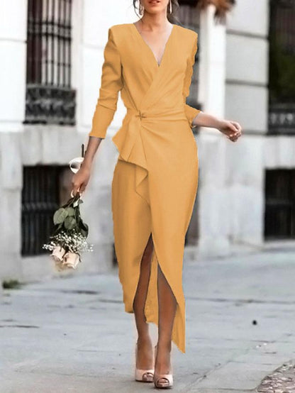 Noble V-neck Long-sleeved Irregular Dress - LuckyFash™