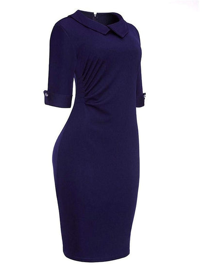 Women's Work Dress Sheath Dress Black Dress Fashion Midi Dress Button Lapel Half Sleeve Plain Slim Black Wine Navy Blue Summer Spring S M L XL XXL - LuckyFash™