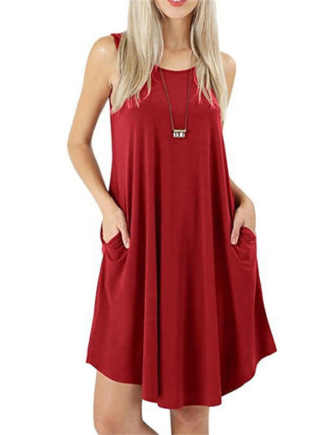 Women's Pajamas Nightgown Nighty Pjs Pure Color Comfort Soft Home Daily Cotton Crew Neck Sleeveless Pocket Spring Summer Blue Purple - LuckyFash™