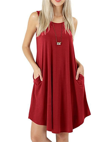 Women's Pajamas Nightgown Nighty Pjs Pure Color Comfort Soft Home Daily Cotton Crew Neck Sleeveless Pocket Spring Summer Blue Purple - LuckyFash™