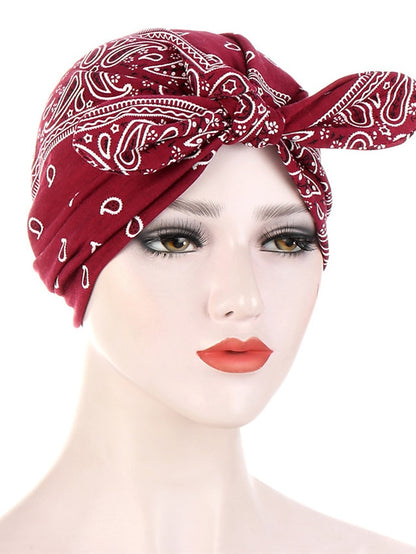 6 Colors New Fashion Bandanas Women Print Knotted Twist Turban Hat Twist Hijab Bonnet Cap India Hat Rabbit Ear Headband Muslim Hijab - LuckyFash™