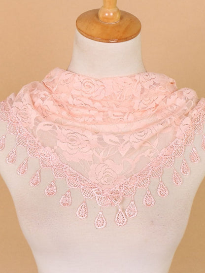 1pcs Solid Triangle Scarf for Church Shawl Catholic Church Prayer Shawl Hollow Floral Spanish Mantilla Lace Veil Wedding Cape for Women - LuckyFash™