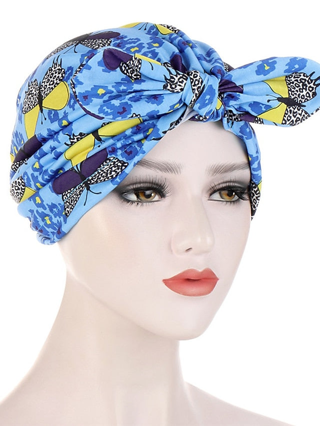 6 Colors New Fashion Bandanas Women Print Knotted Twist Turban Hat Twist Hijab Bonnet Cap India Hat Rabbit Ear Headband Muslim Hijab - LuckyFash™