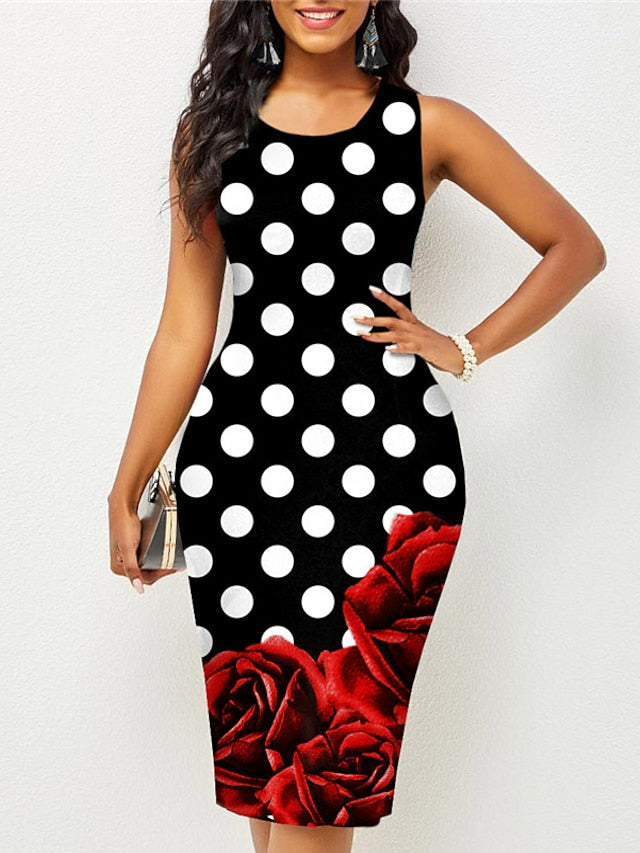 Women's Work Dress Bodycon Sheath Dress Midi Dress Black Wine Red Sleeveless Floral Print Spring Summer Crew Neck Fashion Date Summer Dress 2023 S M L XL XXL 3XL - LuckyFash™