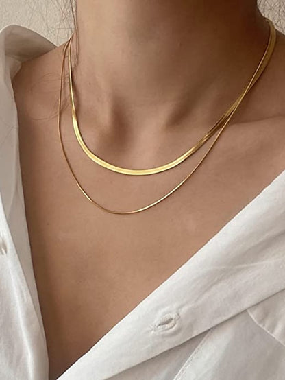 1PC Necklace14K GoldSilver Plated Snake Chain Necklace Herringbone Necklace Gold Choker Necklaces for Women Girl Gifts Jewelry 1.535MM(W) 1416(L) - LuckyFash™