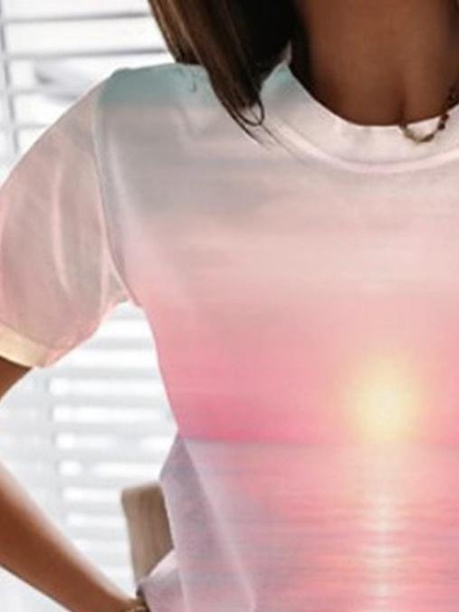 Ocean Landscape Print Crew Neck T-Shirt - LuckyFash™