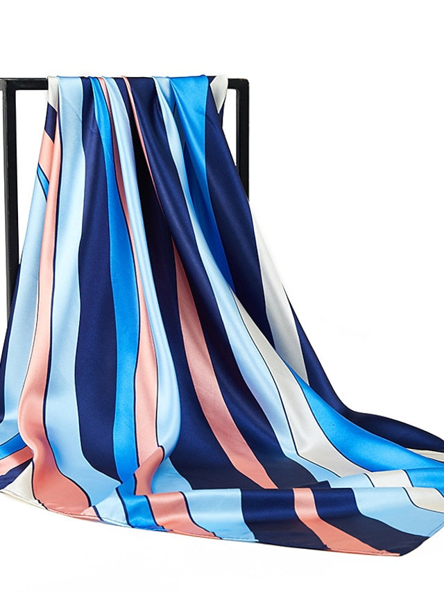 90*90cm Square Silk Scarf Women Shawls Neckerchief Stripe Print Hijab Scarf Lady Neck Scarves Soft Big Bandana for Women - LuckyFash™