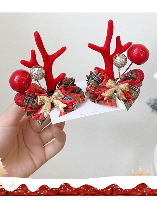 1PC Women's Girls' Hair Clip For Christmas Fabric 9970H White Hair Brown Antler Hair Clip 9970N Red Sequin Green Bow Hair Clip 9970Z Snowflake Bow Antler Hair Clip - LuckyFash™