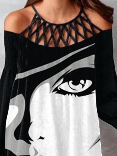 Off-shoulder Abstract Print Long Sleeve Dress - LuckyFash™