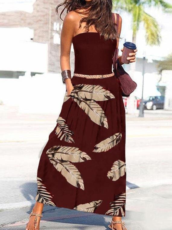 Off-shoulder Printed Maxi Dress - LuckyFash™