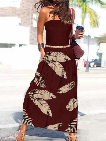 Off-shoulder Printed Maxi Dress - LuckyFash™