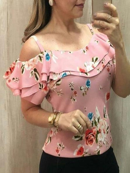 Off Shoulder Strap Print T-shirt - LuckyFash™
