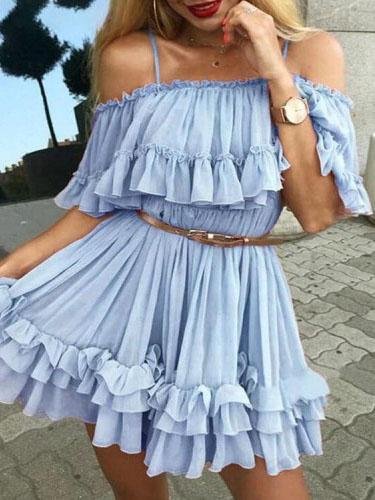 Off The Shoulder Short Sleeve Suspender Casual Dress - LuckyFash™
