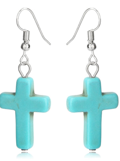 1 Pair Drop Earrings For Women's Turquoise Street Daily Alloy Classic Cross - LuckyFash™