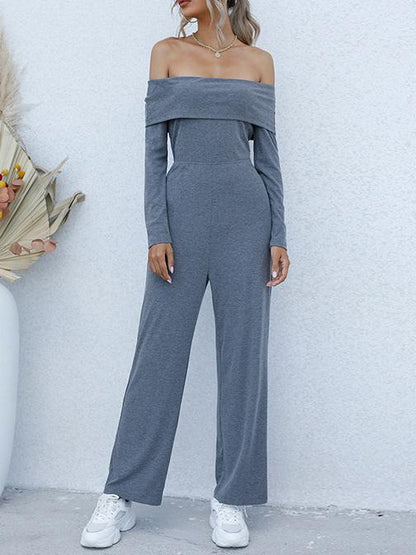 One-line Collar Off-shoulder Long-sleeved Rompers - LuckyFash™