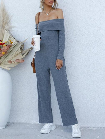 One-line Collar Off-shoulder Long-sleeved Rompers - LuckyFash™