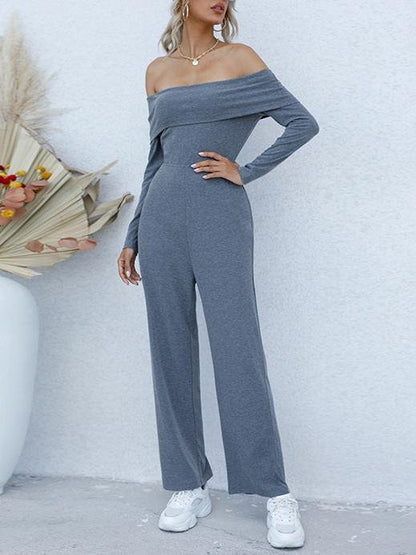 One-line Collar Off-shoulder Long-sleeved Rompers - LuckyFash™