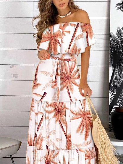 One-Line Neck Strapless Short Sleeve Dress - LuckyFash™