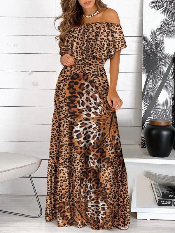 One-Line Neck Strapless Short Sleeve Dress - LuckyFash™