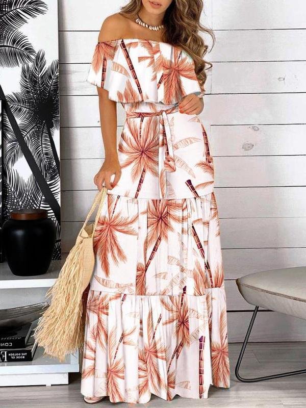 One-Line Neck Strapless Short Sleeve Dress - LuckyFash™