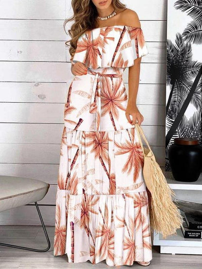 One-Line Neck Strapless Short Sleeve Dress - LuckyFash™