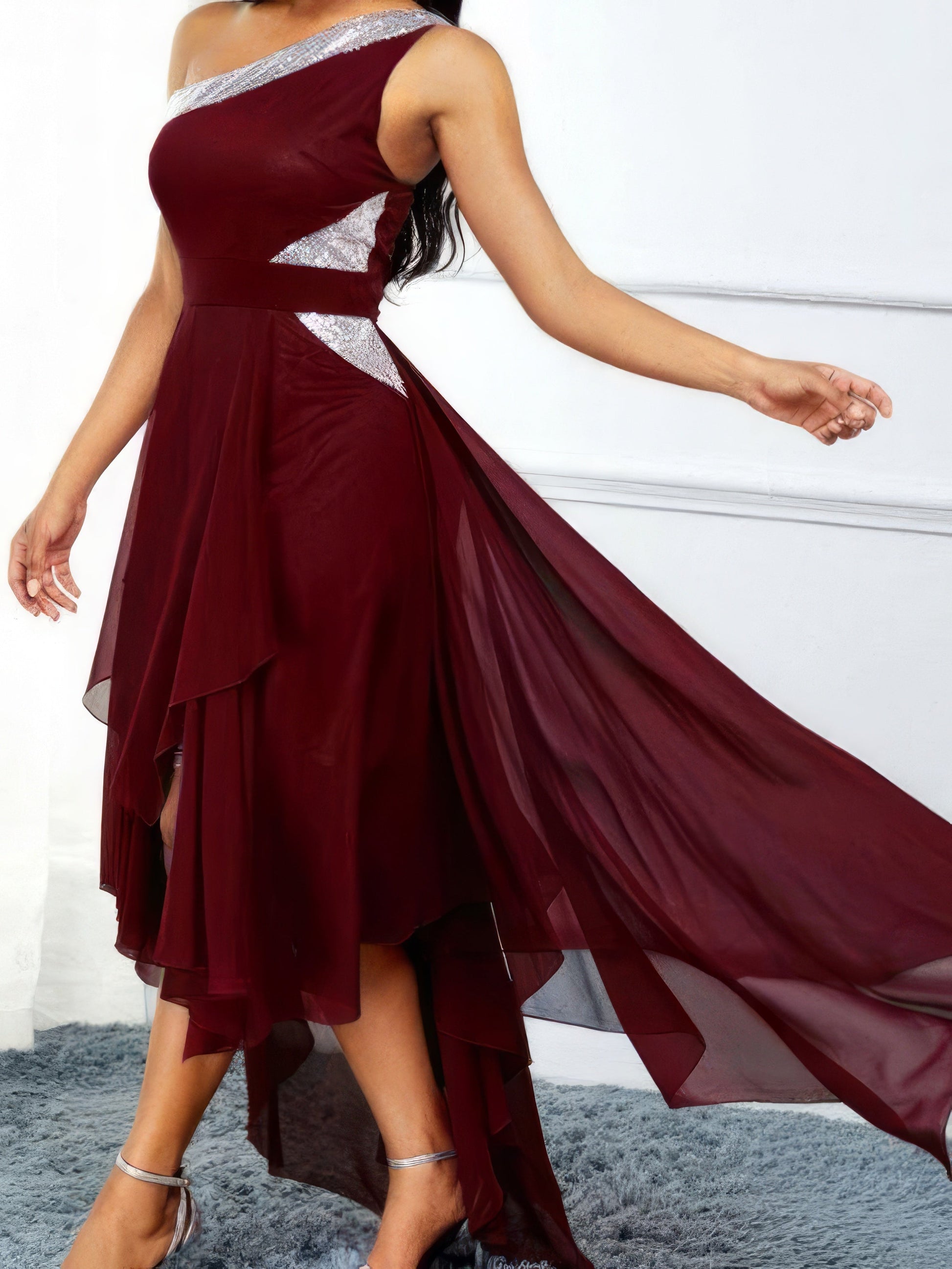 One-shoulder Asymmetrical Hem Slim Dress - LuckyFash™