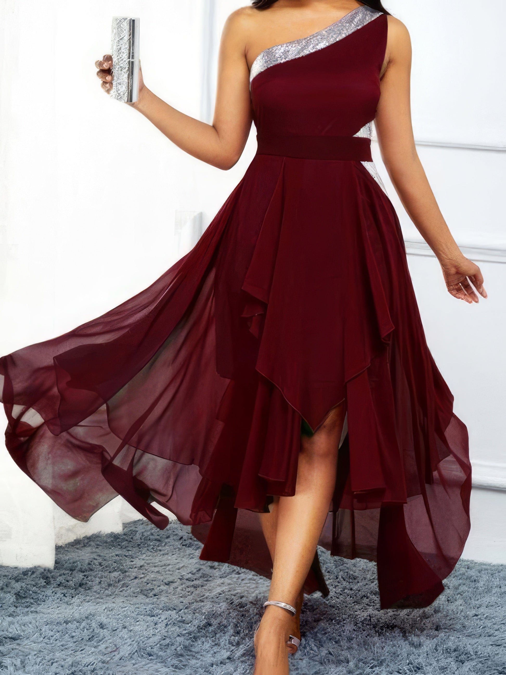 One-shoulder Asymmetrical Hem Slim Dress - LuckyFash™