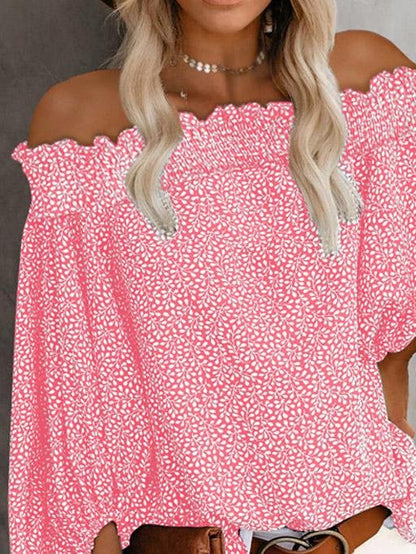 One-Shoulder Print Lantern Sleeve Blouses - LuckyFash™