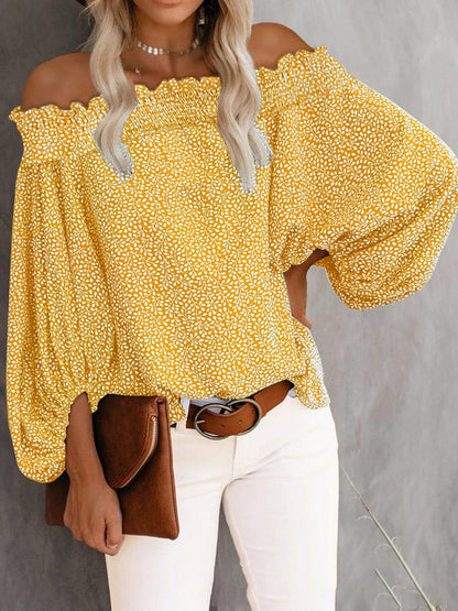 One-Shoulder Print Lantern Sleeve Blouses - LuckyFash™