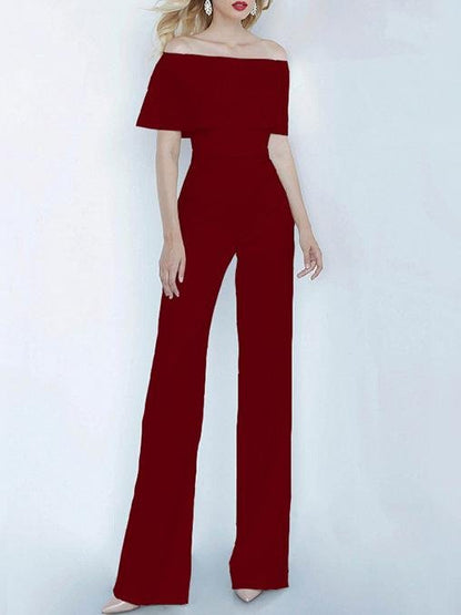 One-shoulder Short Sleeve Solid Fashion Jumpsuit - LuckyFash™