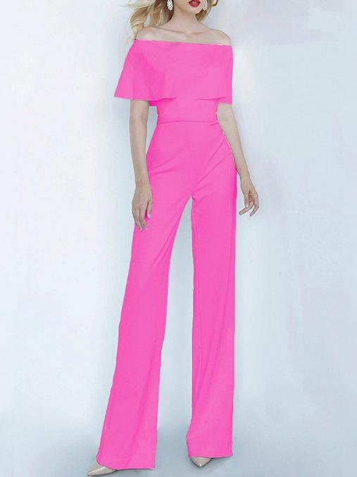 One-shoulder Short Sleeve Solid Fashion Jumpsuit - LuckyFash™