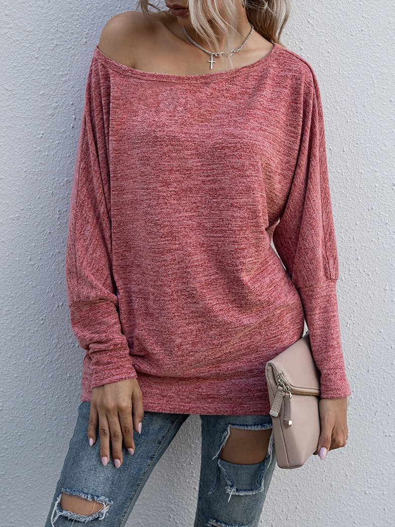 One-word Collar Long Sleeve Casual T-shirt - LuckyFash™
