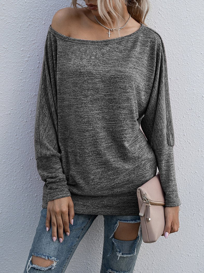 One-word Collar Long Sleeve Casual T-shirt - LuckyFash™