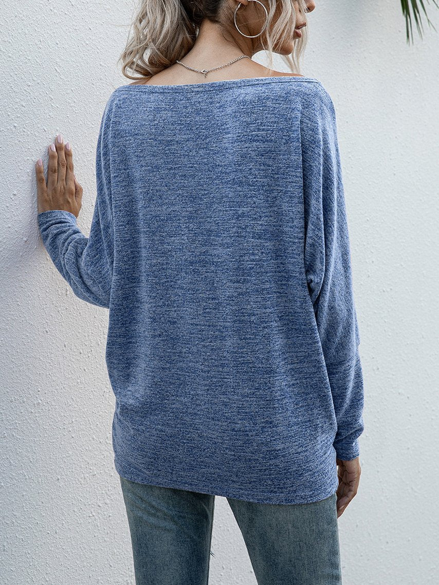 One-word Collar Long Sleeve Casual T-shirt - LuckyFash™