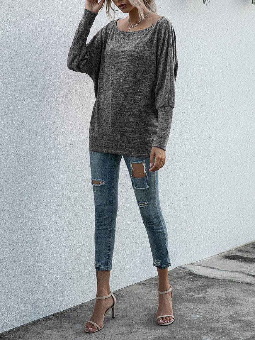One-word Collar Long Sleeve Casual T-shirt - LuckyFash™