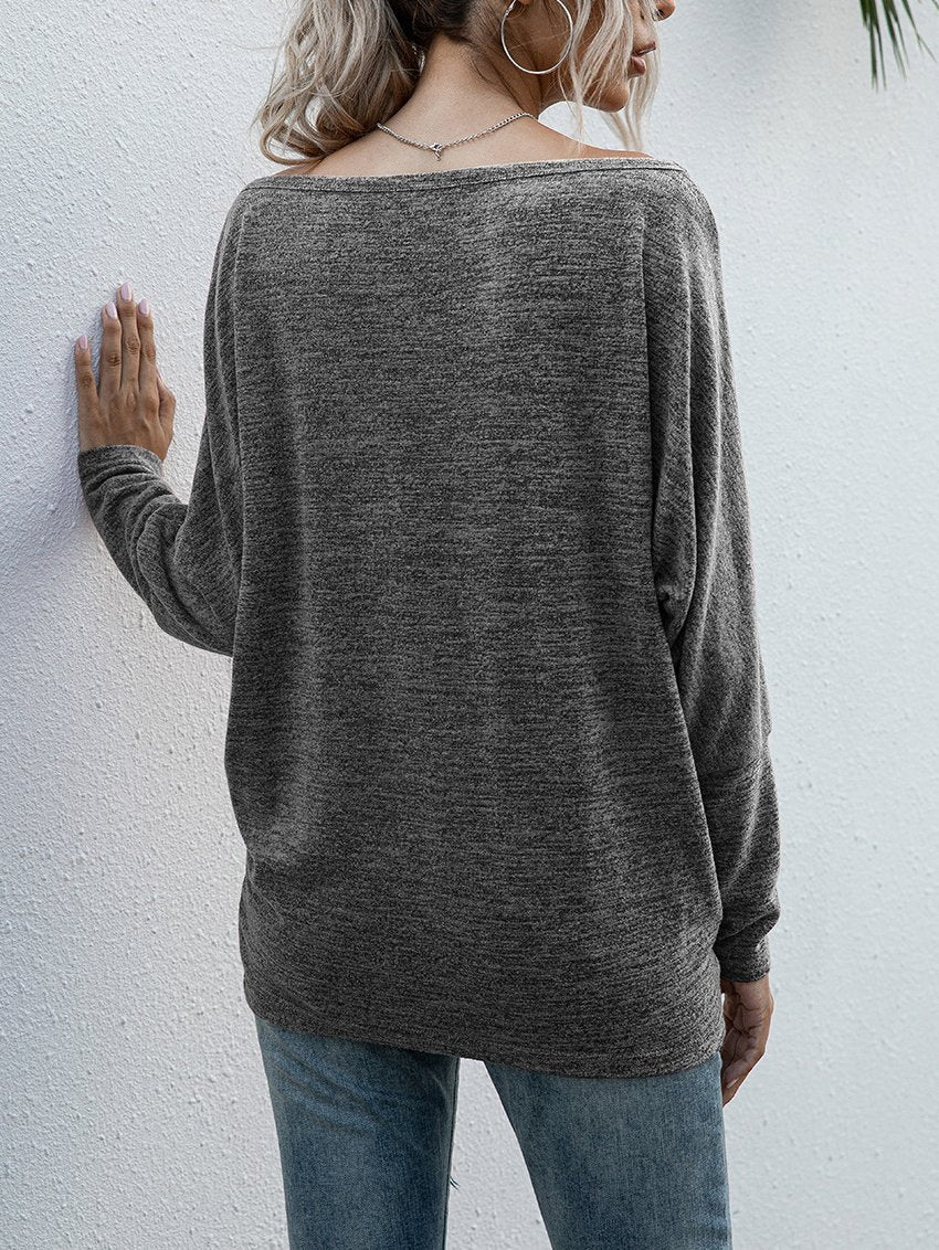 One-word Collar Long Sleeve Casual T-shirt - LuckyFash™
