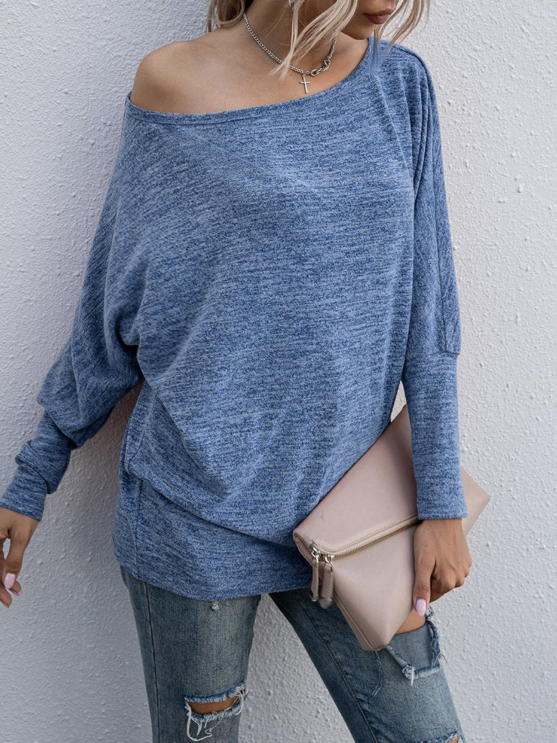 One-word Collar Long Sleeve Casual T-shirt - LuckyFash™