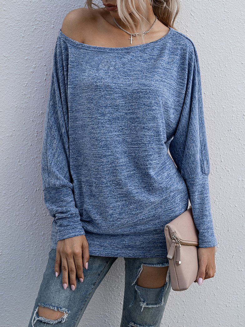 One-word Collar Long Sleeve Casual T-shirt - LuckyFash™