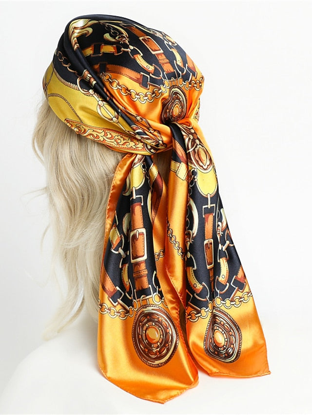 1pcs 90*90cm Fashion Chain Print Scarves Women Shawl Satin Hijab Female Bandana Square Ladies Foulard Wrap Pareo Headcloth - LuckyFash™