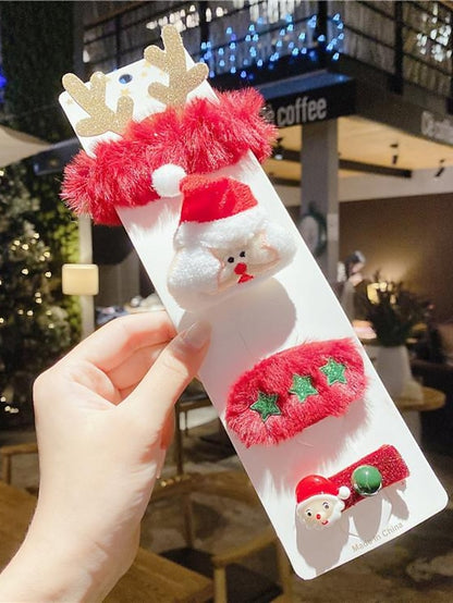 1PC Women's Girls' Hair Accessory Set For Christmas Fabric Christmas elk set of four santa claus set of four Four-piece Christmas elk pop ring - LuckyFash™