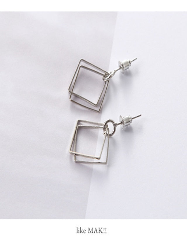 1 Pair Earrings For Women's Girls' Imitation Diamond Alloy Earpendant Personality Matching Geometric Hollowed Out Square Earrings - LuckyFash™