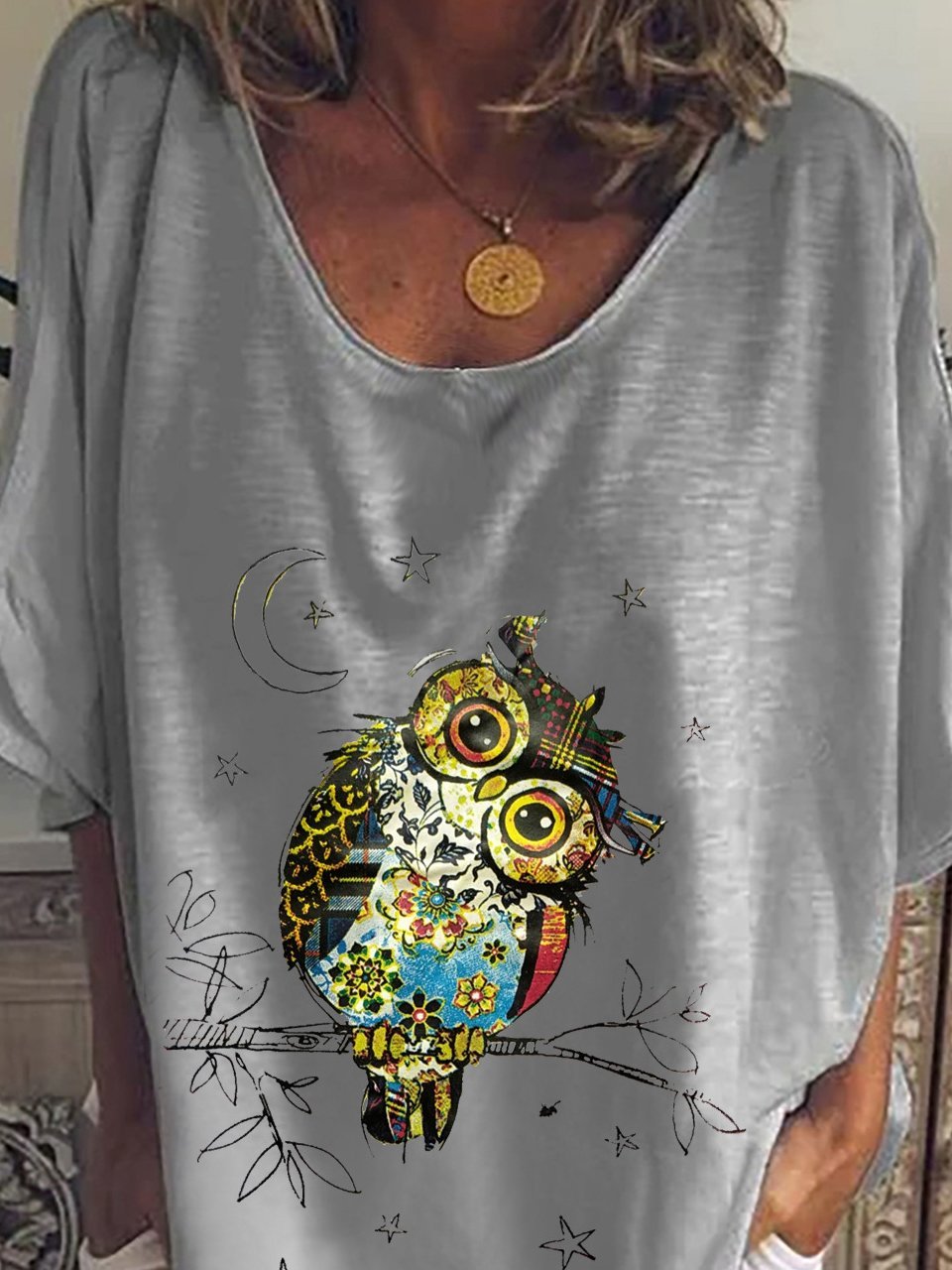 Owl Print Mid-sleeve T-shirt - LuckyFash™