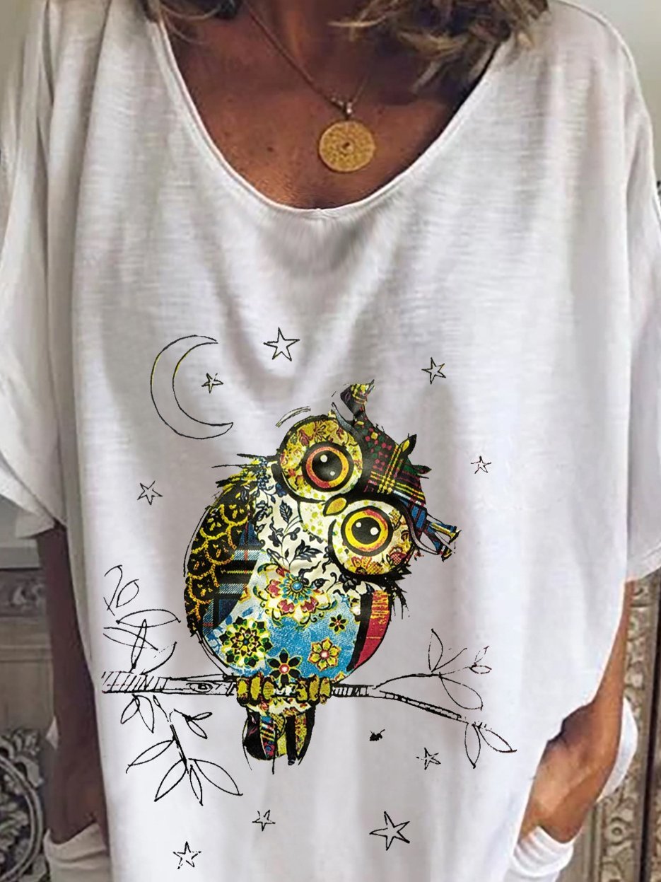 Owl Print Mid-sleeve T-shirt - LuckyFash™