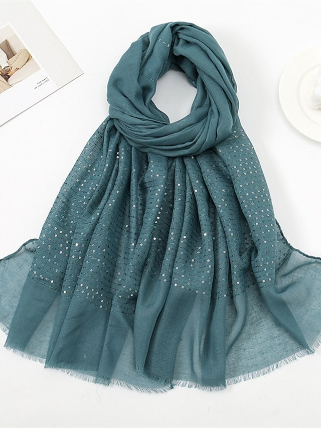 1 PC Sequins Cotton Viscose Muslim Hijab Scarves Women Long Shawls Solid Headscarf Head Wraps Islamic Turban Headband Foulard Bandana - LuckyFash™