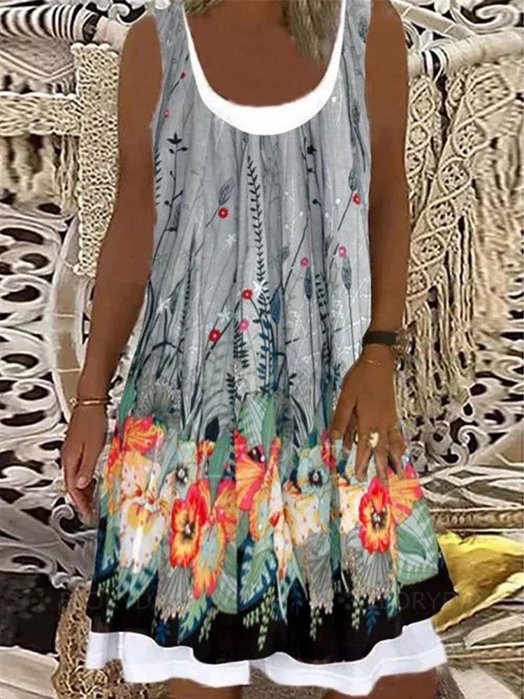 Patchwork Sleeveless Round Neck Pullover Dress - LuckyFash™