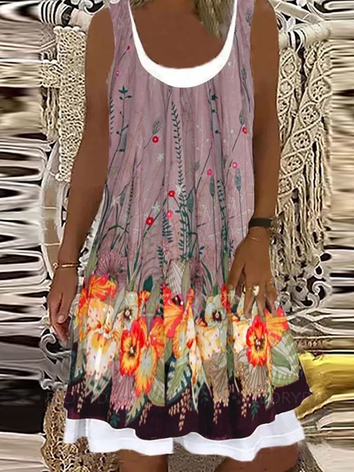 Patchwork Sleeveless Round Neck Pullover Dress - LuckyFash™